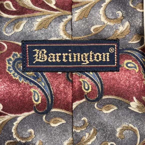 Barrington men’s silk tie, Paisley, red gray blue white pattern design - Picture 4 of 5